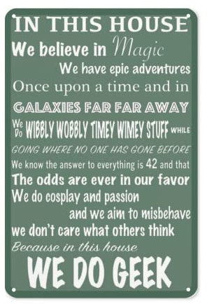 Vintage-Poster, Metallschild „In This House We Do Geek We Believe In Magic, Blechschilder, Retro-Plakette, Wanddekoration, Geschenk für Zuhause, Büro, Club, Bar, Leute, Höhle, Küche, Fitnessstudio, 2