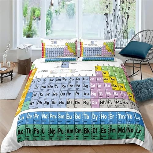 Rptidmv Bettwäsche 200x200 Tabelle der chemischen Elemente Weiche Atmungsaktive Mikrofaser Bettwäsche Set mit Reißverschluss Schließung (Erwachsene Kinder), 1 Bettbezug + 2 Kopfkissenbezug 80x80 cm