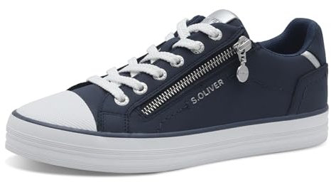 s.Oliver Damen Sneaker flach mit Reißverschluss Low Top, Blau (Navy), 40 EU