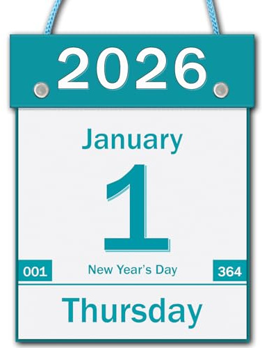 2026 Daily Wall Calendar, Page per Day with Large Print Dates, 365 Day Tear off Wall Calendar for Seniors Gift Home Office School Dorms, 8.5 x 6, Tear Away Calendars with Hanging String, Cyan