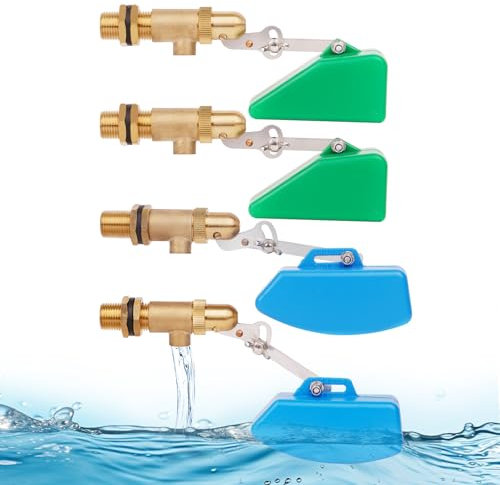 MOGOULUA 4 Stück Schwimmerventil 1/2 Messing Ventil Kugelhahn Absperrventil Wasserschwimmer mit Kunststoff Schwimmer mit verstellbarem Arm Abschaltung für Rinder Schafe Wassertank Teiche