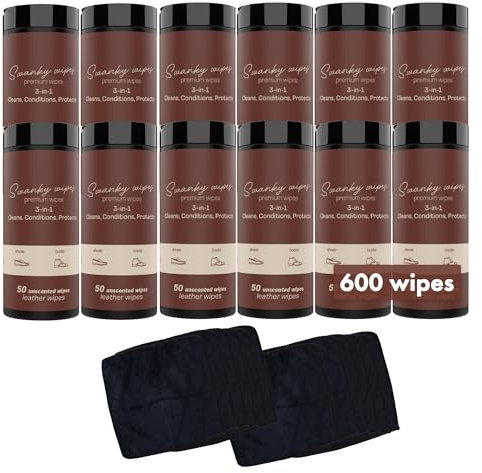 Swanky Leather Wipes - Leather Cleaner and Conditioner for Purses, Shoes, Furniture Polish & Car Seats, Prevents Fading & Cracking, Restores Softness & Shine - Canister, 600 Count