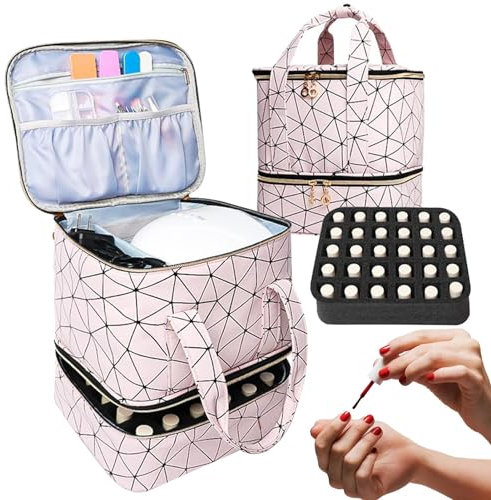 Borsa Organizer Per Smalti Per 30 Flaconi, Porta Smalti Organizer, Doppio Strato Valigetta Per Unghie Per Lampada Unghie UV, Scatola Da Viaggio Per Smalti, Valigetta Porta Smalti Per Unghie