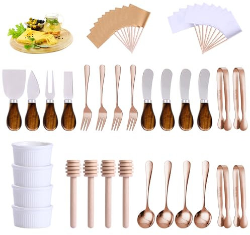 Charcuterie Boards Accessories(29 PCS) Cheese Spreaders for Charcuterie Board Mini Serving Spoon Fork Tongs Blank Toothpick Flags Bowl