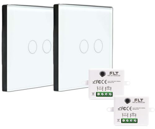 KIT interrupteur sans fil - 2 Télécommandes murales + 1 Mini récepteur encastrable - Va et vient sans travaux - Commande à distance - commutateur radio RF (2+2 - Bouton Double)