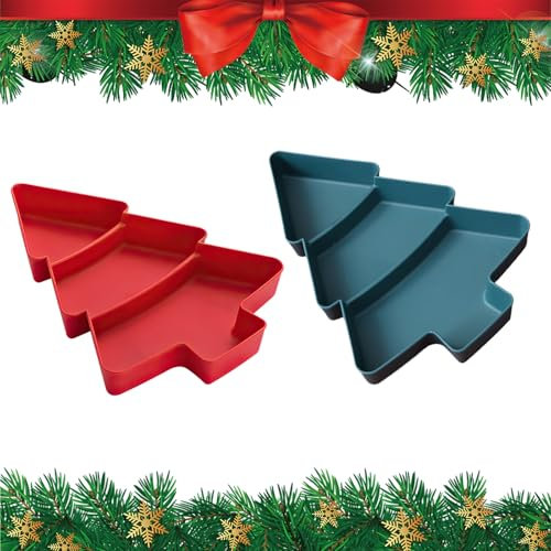 Bekecidi 2 bandejas de aperitivos de Navidad, platos de servir frutas de árbol de Navidad, platos de plástico reutilizables, bandejas seccionales para servir dulces, aperitivos, suministros de fiesta
