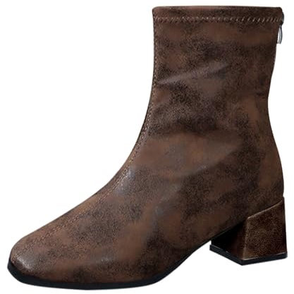 Stivali alti al ginocchio marrone chiaro per donna primavera autunno e inverno tacco spesso cerniera grandi dimensioni testa quadrata versatile elastico sottile moda tacco alto stivaletti con tacco