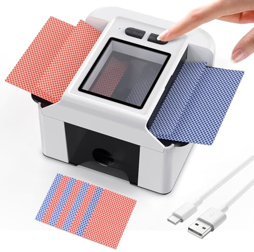 ShinePick Mélangeur de Cartes Automatique Rechargeable USB, Automatique/Manuel 2 Modes, 1-2 Ponts Melangeur de Carte pour Jeu de Cartes/UNO/Poker/Texas Hold'em/Blackjack