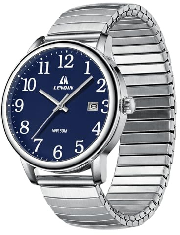 LN LENQIN Herren Analog Quarz Uhren Business Causal mit Edelstahl Expansion Band und Glow Dial für Männer Easy Reader Uhren mit Datum