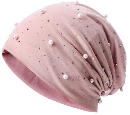 SMTCM Beanie Damen Mütze mit Perlen und Strass Nieten Glitzer Wintermütze Baumwolle Kappen Perle Chemo Hut Dehnbar Slouch Longbeanie Herbstrhut Warme Head Wrap Stoffmütze für Frauen Mädchen Outdoor