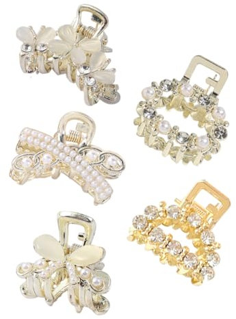 Métal Mini Pince Cheveux, 5 Pièces Petite Pince Cheveux Femme, Diamants Petite Pince Cheveux, Cristal Perles pince a Cheveux
