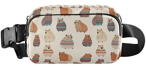 Capybara Gürteltasche im Boho-Stil, rustikal, stilvoll, für Damen und Herren, Mini-Gürteltasche mit verstellbarem Gurt, für Radfahren, Wandern, Fitnessstudio, Boho-Stil, einfacher Stil, Capybara,