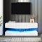 Merax Meuble TV brillant avec éclairage LED et 3 tiroirs - Meuble TV suspendu - Pour téléviseurs de 80 - Blanc - 180 x 40 x 40 cm