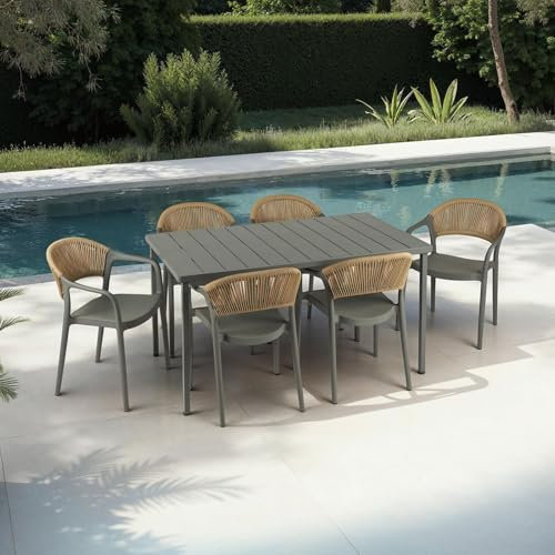 IDIMEX Gartenmöbel Set Narciso mit Tisch und 6 Stühlen, grau - Moderne Outdoor Sitzgruppe für 6 Personen, wetterfest & UV-beständig für Terrasse und Garten