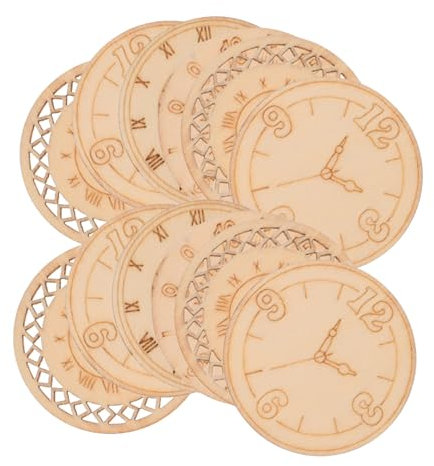 HOLIDYOYO 16 Stück Holzhöhlenuhr Dekoration linker leere Ausschnitte für Uhrenwand DIY-Uhr Holz Uhr Dekoration Kreative Holz Handwerke leere Holzscheiben Ausschnitte Holzspäne hölzern Beige