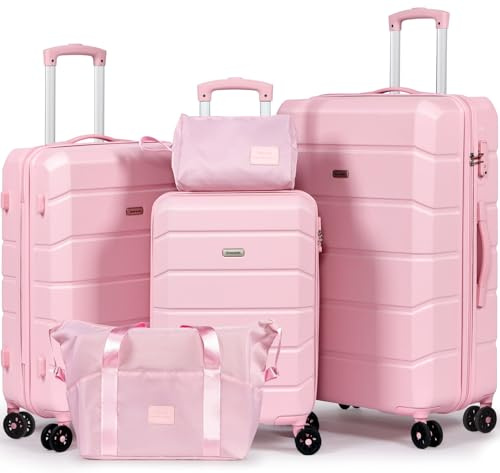 H.yeed Set med resväskor i 5 delar, rosa, 5 Pièces, Klassisk