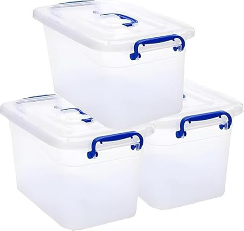STL Really Useful Box 85l [ Pack of 3 ] Heavy-Duty Clear Plastic Storage Box with Lid, Stackable Storage Container for Home, Office, Kitchen, Toys, and Goods, Secure Clip-Lock Lid