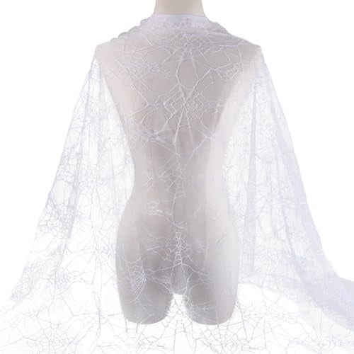 CABODYALS 265cm Weißer Spitzenstoff Mit Spinnennetz Weiches Gothic Netz Halloween Stoff Durchsichtiges Polyester Atmungsaktive Gauza Stoffe Zum Nähen Herstellen von Kleidungszubehör Heimparty Festival