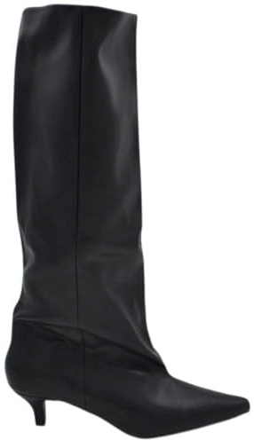 Stivale Alto Slouchy Nero Donna Linea Basic con Tacco a Spillo Basso 3 cm Gambale Over a Punta