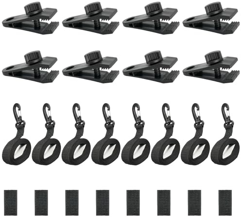 ARCELI Lot de 8 sangles de maintien, bandes de fixation et pinces, bandes de fixation et pinces, accessoires pour système d'enroulement mobile, pour bâches de piscine/couvertures