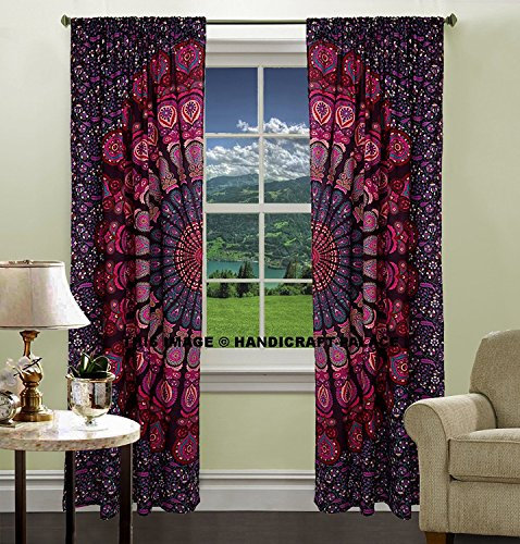 Labhanshi Tende indiane per finestra, motivo mandala con pavone, tende divisorie per soggiorno, camera da letto, stile bohémien, misura grande, 208,3 cm di lunghezza x 104 cm di larghezza, arazzo da