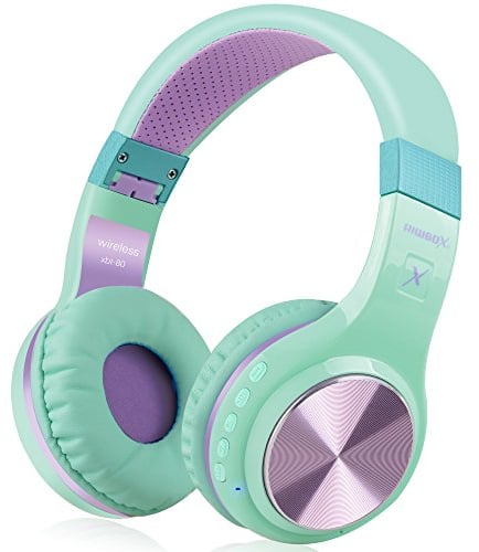 Riwbox Bluetooth Headphones, XBT-80 Wireless Foldable Headset Over Ear Headphones with Mic and Volume Control for Phone Tablet TV PC (Purple Green)