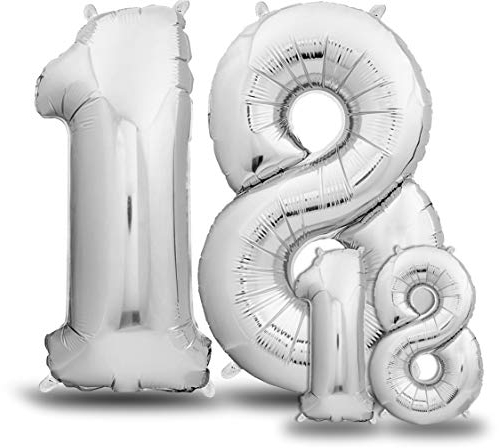 envami® Luftballons 18. Geburtstag XXL Silber - Riesen Folienballon in 2 Größen 40 & 16 - 101cm + 40cm Geburtstagsdeko Set - Vier Zahlen - Ideal als Deko - fliegt mit Helium