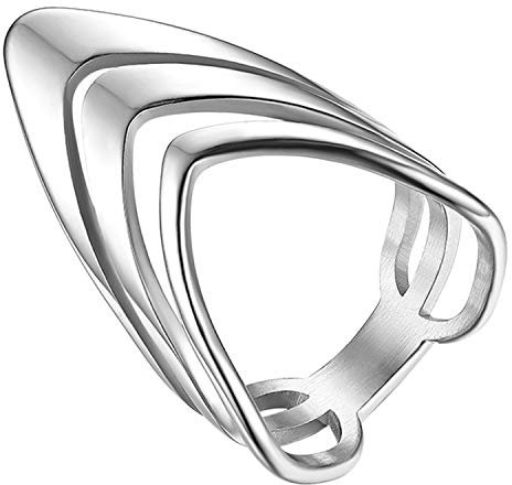 JewelryWe Damen-Ring, Neuartige Polierte Dreifach V Design Statement Ring Band für Frau Mädchen, Silber - Größe 57