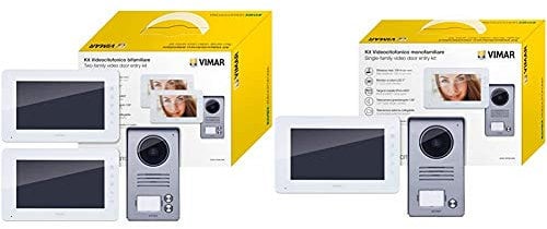 VIMAR K40911 Kit Videocitofono Bifamiliare con Alimentatori Multispina, Bianco/Grigio & K40910 Kit Videocitofono Monofamiliare da Parete, Grigio la Targa e Bianco Il Monitor