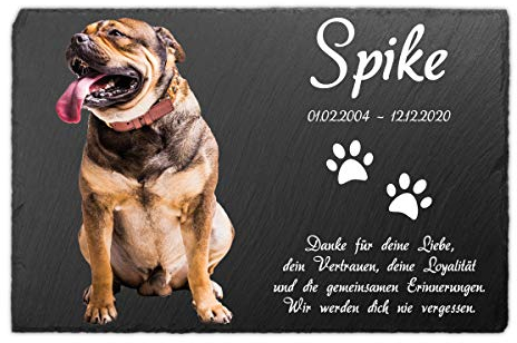 Paule Black Tiergrabstein Gedenktafel mit UV-Druck Schiefer 30 x 20 cm - Individueller Text und Foto