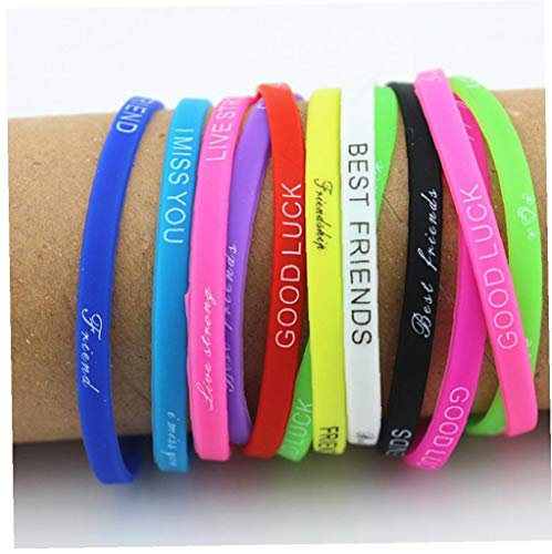 Hotaden Lots 20pcs Mix Colors Letters Print Silicone Bracelet Wristband 5mm Elastic Rubber Friendship Bracelets Men Women Jewelry