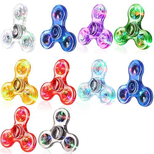SCIONE Fidget Spinner LED 10er Set, Graduierung Party Taschenfüller Geschenk, LED beleuchteter Kristall Fidget Handspinner, Angstspielzeug, Stressabbau Reduzierer