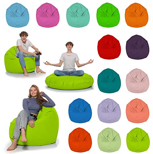 HomeIdeal - Sitzsack 2-in-1 Funktionen Bodenkissen für Erwachsene & Kinder - Gaming oder Entspannen - Indoor & Outdoor da er Wasserfest ist - mit EPS Perlen (Kiwigrün, 125 cm Durchmesser)