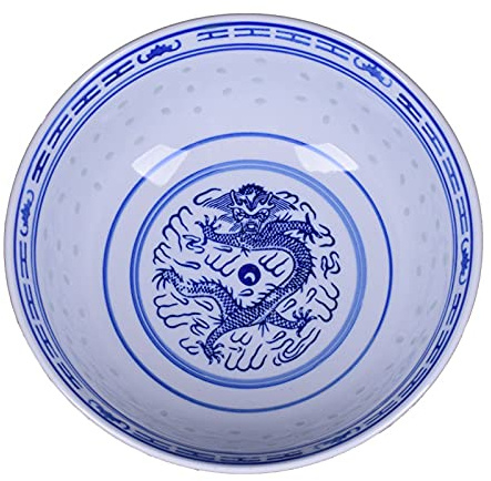 Lihuzmd Bols de Nouilles Ramen en céramique, Dessert rétro Chinois en Porcelaine Bleue et Blanche, Soupe, céréales, Riz, Udon, Bol de Nouilles asiatiques,7in,2PCS