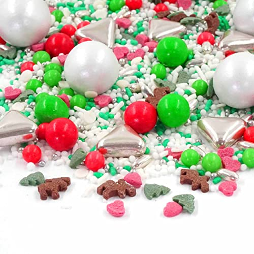 Streusel Rentierfahrt Weihnachten weiß, rot, grün 90g Zuckerstreusel Sprinkles Christmas Rentiere Weihnachtsbaum von STREUSEL GLÜCK Kuchenstreusel für Plätzchen Weihnachtsbäckerei zum Verzieren