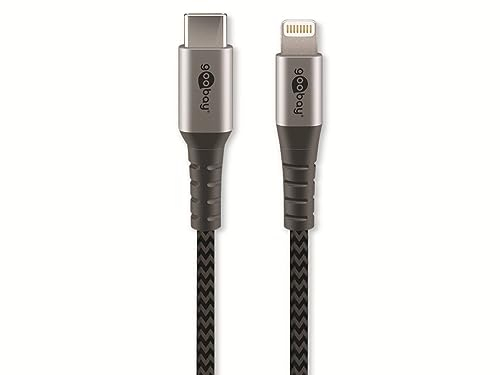 Goobay 49270 Lightning auf USB C Schnellladekabel / MFi Apple Ladekabel Lightning Kabel / 480 Mbits iPhone Kabel / Extrem robustes Textilkabel / Ladekabel iPhone Apple iPad / Grau / 0,5m