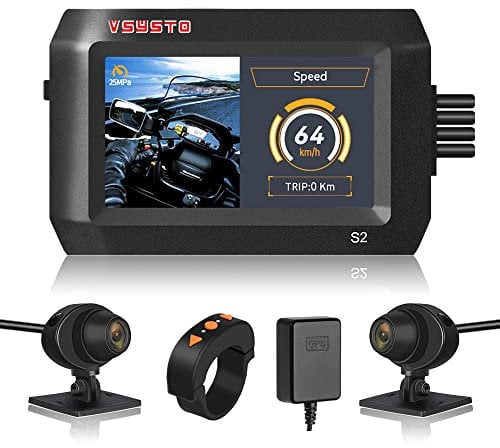 VSYSTO Motorcycle Camera WiFi 3 Inch Waterproof Screen 140° Wide Angle Lens Dual 1080P Front and Rear Camera Motorcycle Dash Cam, Parking Monitoring, GPS, Starlight Night Vision Motorbike Dash Cam