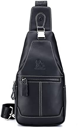 pundarika Echtes Leder brusttasche herren Umhängetasche Leder sling bag Crossbody männertasche Casual Chest Bag-Schwarz