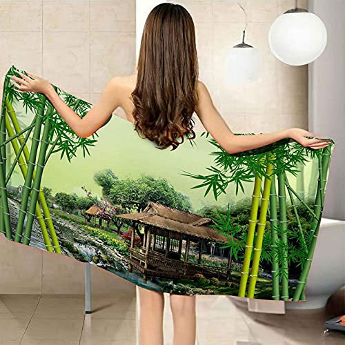 EHZQX 3D Print Green Bamboo Forest Gazebo Beach Towel 90x180cm,Perfect For Beach And Swimming Pool For Both Adults And Kids Soft Absorbent Summer Beach Towels For Bathroom, Hotel, Gym And Spa