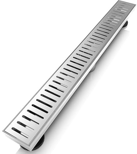 WEBANG 61 cm Duschablauf, linear, gebürstet, rechteckig, Bodenablauf, mit Zubehör, Kapselmuster, Abdeckrost, abnehmbarer SUS304-Edelstahl, CUPC zertifiziert, gebürstet