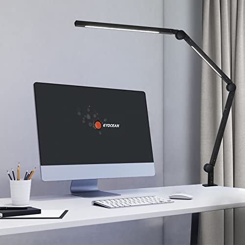 EYOCEAN Lampada da Scrivania, Doppia Sorgente Luminosa Lampada da Scrivania LED, Lampada a Braccio Oscillante, Lampada da Ufficio con Morsetto Lampada da Tavolo per Casa, Protezione Degli Occhi