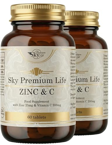 Sky Premium Life Zinc 25mg & Vitamin C 200mg Food Supplement – 120 Tablets