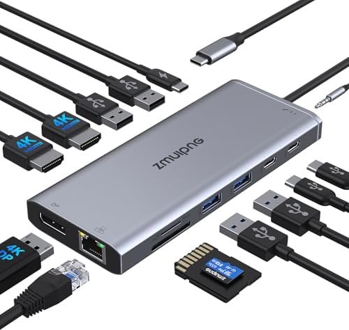 Dell HP USB C Dual Monitor 4K Docking Station - Thunderbolt 3/4, HDMI, DisplayPort, 4 USB, 2 USB-C, PD, SD/TF, Ethernet, 3.5MM for Lenovo, Surface, MacBook Laptops