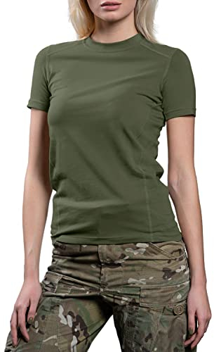 281Z Damen-T-Shirt, Militär-Stil, Stretch-Baumwolle, taktisch, Wandern, Outdoor, Punisher Combat Line, Olivgrün, Mittel