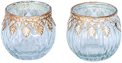 levandeo 2er Set Glas Windlichter H5cm Klar Gold Teelichthalter Kerzenhalter Tischdeko Dekoration Teelichtglas