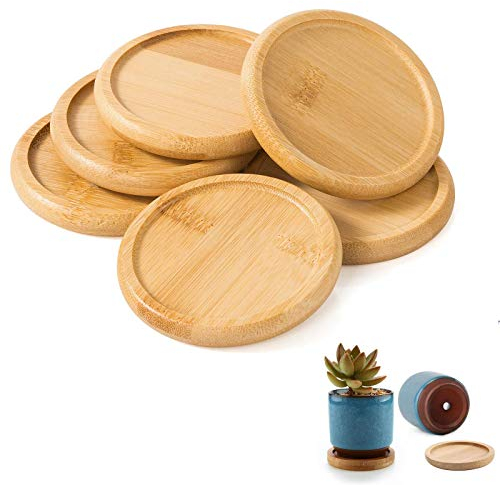 Gfamous 6 Stück Untersetzer Holz Rund für Gläser,Glasuntersetzer für Getränke,Mini Runde Untersetzer aus Bambus,8cm,Runden Bonsai Pflanze Container für Garten Büro Schreibtisch Dekoration