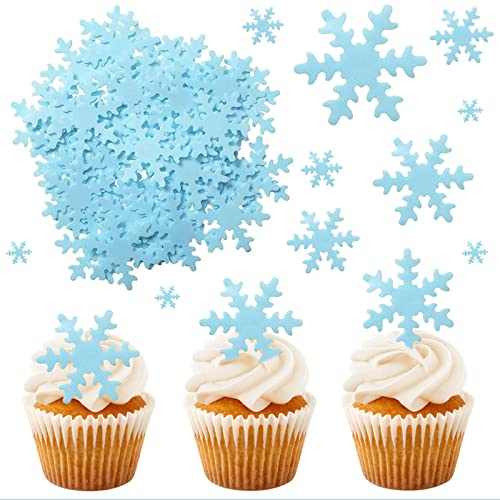 50pcs Essbare Schneeflocken Tortendeko Schneeflocken Kuchen Dekorationen essbare Kuchen Topper Schneeflocke Cupcake Toppers essbare gefrorene Kuchen Topper für die Winterkuchen Dekoration(Blau)