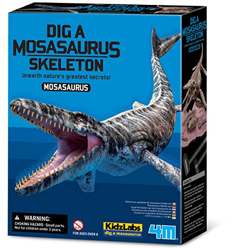 4M KidzLabs Dig a Mosasaurus Skeleton Kit, Hammer, Chisel & Brush