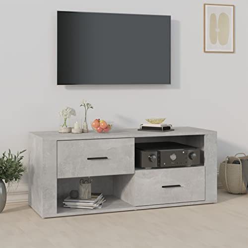 homiuse Meuble TV bas, gris béton, 100 x 35 x 40 cm, meuble TV, meuble TV, commode, meuble TV, meuble TV, meuble TV, meuble haut, meuble TV et meuble bas