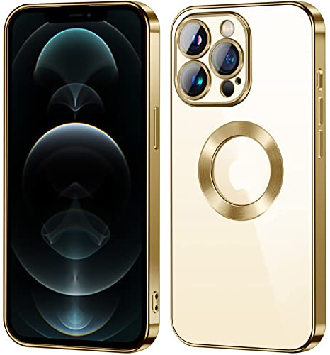 S.Dawezo Klare Hülle für iPhone 12 Pro MAX,mit Kameraschutz Kratzfest Stoßfeste Schlanke Schutzhülle Weich Silikon Bumper Case vergilbungsbeständige Handyhülle iPhone Transparent-Gold